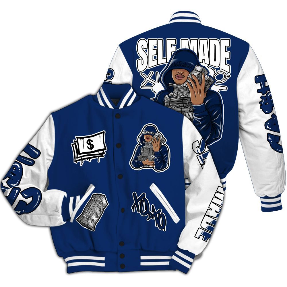 Varsity Jacket To Match High OG Deep Royal Blue 1s - Selfmade Unique All Over Print