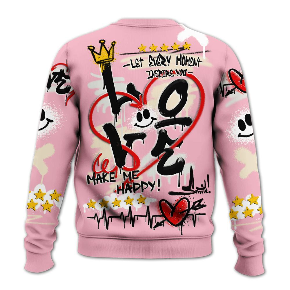 Sweatshirt To Match Low OG Shy Pink 1s - Happy Love Beats Graffiti Streetwear All Over Print