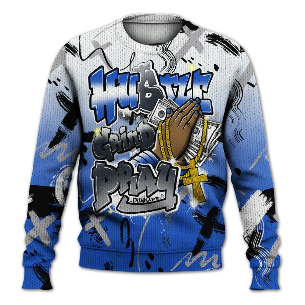 Knitted Sweater To Match Retro Stealth 5s - Money Hustle Grind Pray