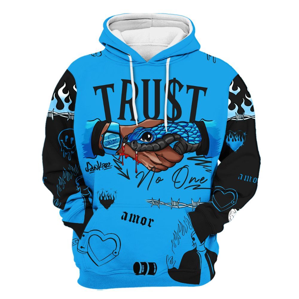 Hoodie To Match Black University Blue 2022 13s - Snake Trust No One All Over Print