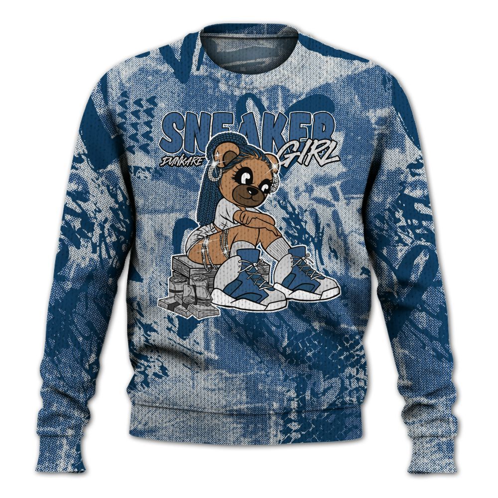 Knitted Sweater To Match High OG Midnight Navy 1s - Sneaker Girl Bear Heart Grunge