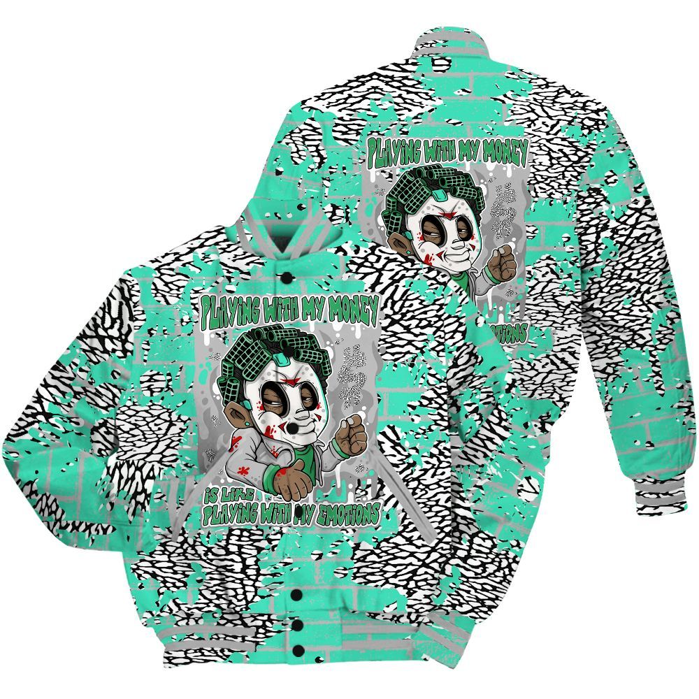 Varsity Jacket To Match Black Green Glow 3s Shirt - Playing With My Money Graphic Halloween All Over Print