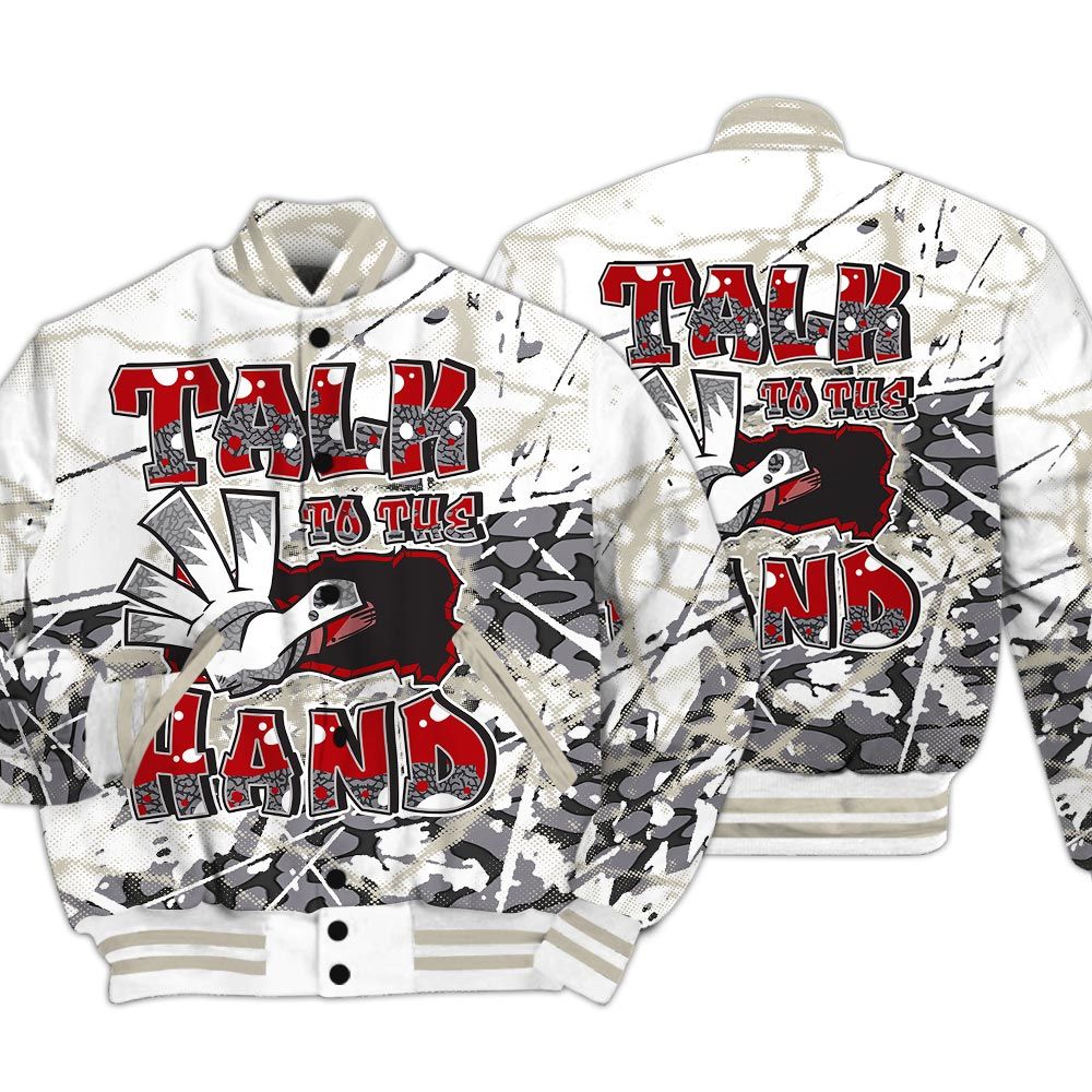 Varsity Jacket To Match Cement Grey 3s - Talk To Hand Profound Graphic Varsity Jacket Unisex
