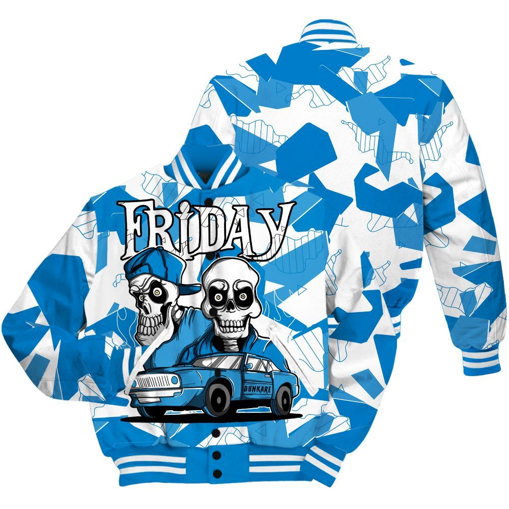 Varsity Jacket To Match Industrial Blue 4s - Friday Funny Retro Military Blue 4s Outfit All Over Print