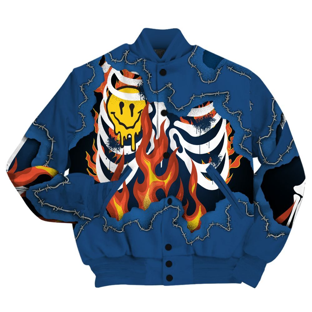 Varsity Jacket To Match High OG Midnight Navy 1s Shirt, Skeleton On Fire Skrrt All Over Print