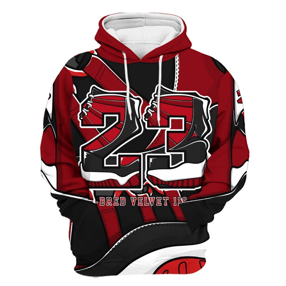 Hoodie To Match Bred Velvet 11s - Number 23 Style 11s All Over Print