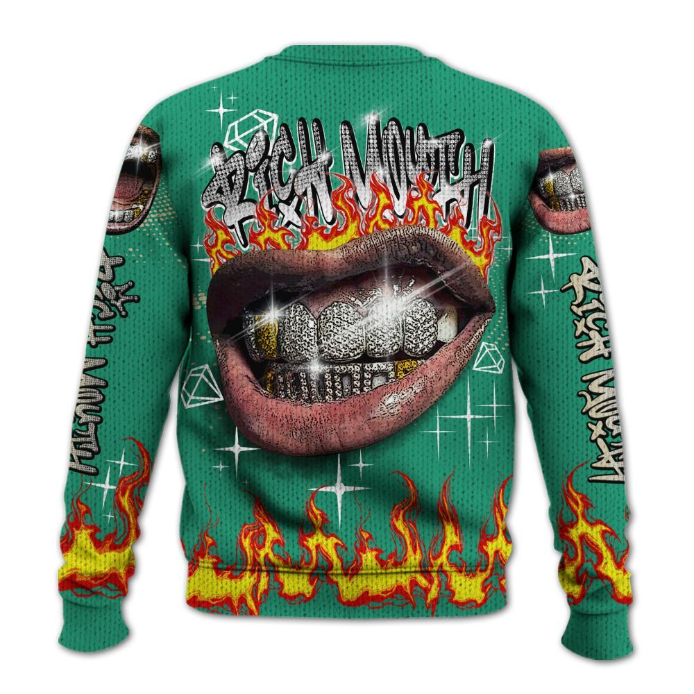 Knitted Sweater To Match Pine Green 4s - Rich Mouth Fire Rap Retro 90s