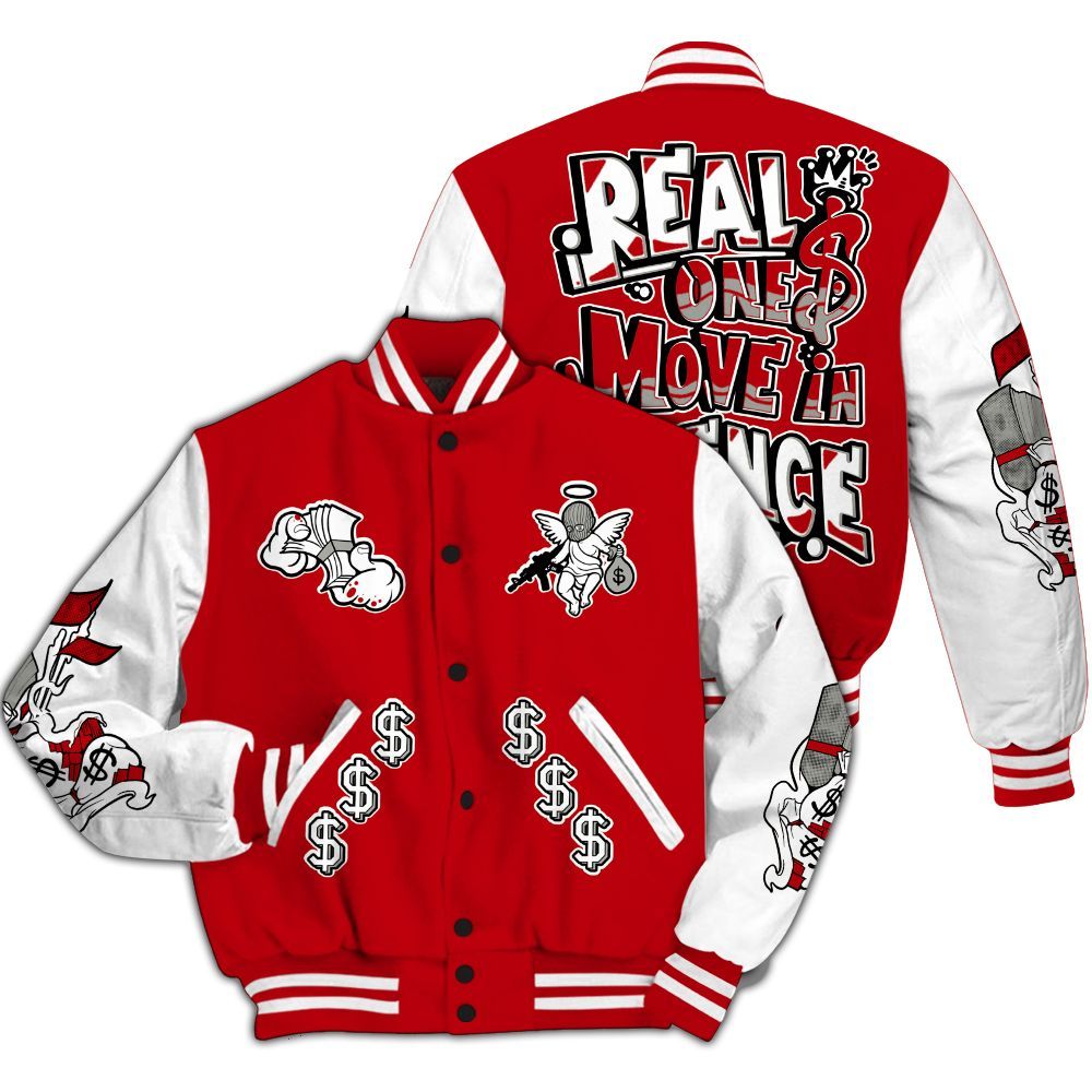 Varsity Jacket To Match Air Griffey Max Gray Reds 1s - Ones Move In Silence Graphic All Over Print