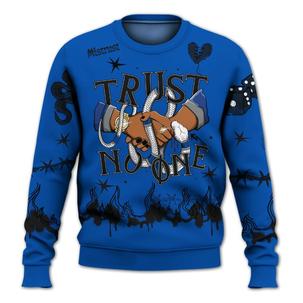 Sweatshirt To Match Racer Blue 5s - Trust No One Snake-Bite Doodle Crayon All Over Print