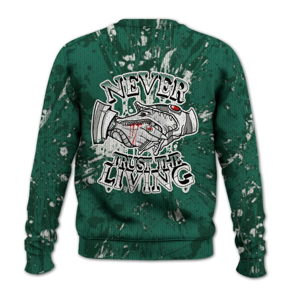 Knitted Sweater To Match Oxidized Green 4s - Never Trusting Living Graphic Halloween