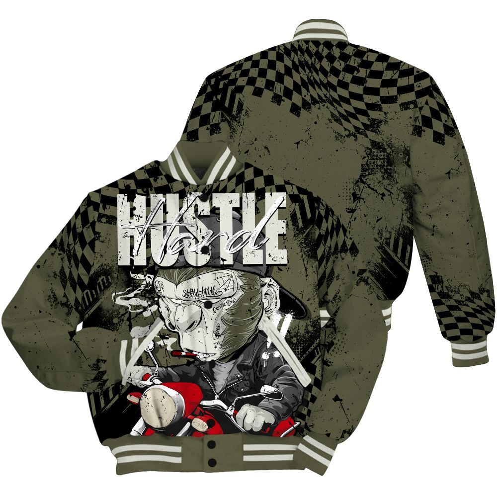 Varsity Jacket To Match Travis Scott Low OG Medium Olive 1s - Hustle Hard Monkey All Over Print