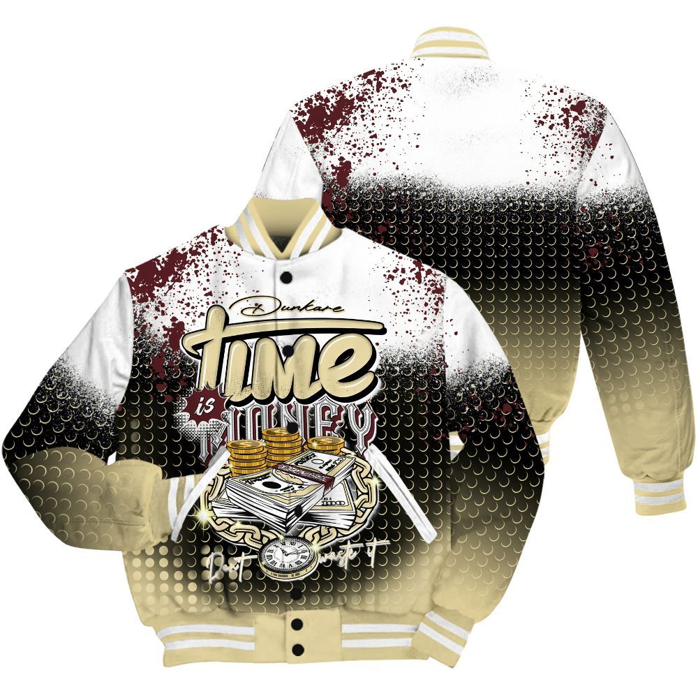 Varsity Jacket To Match Women Phantom 12s Shirt, Halftone Time Is Money All Over Print