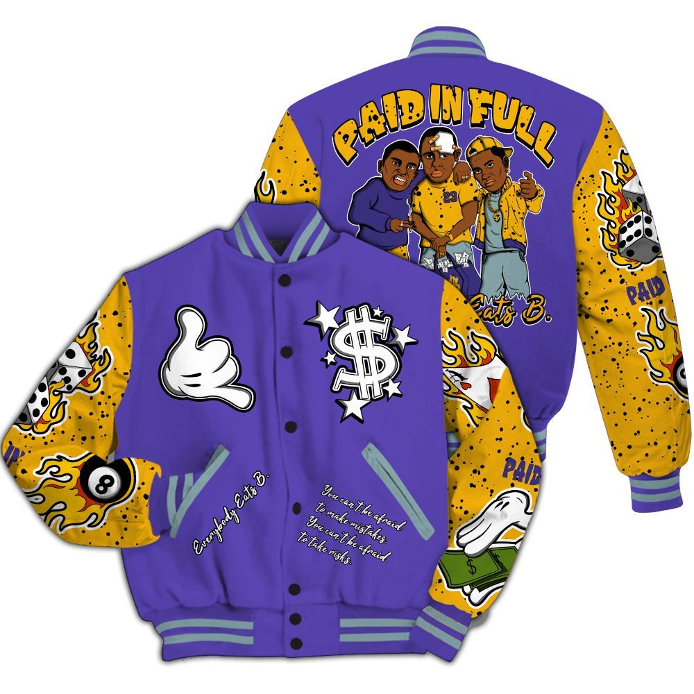 Varsity Jacket To Match Imperial Purple 4s - Everybody Paid In Full Graphic All Over Print