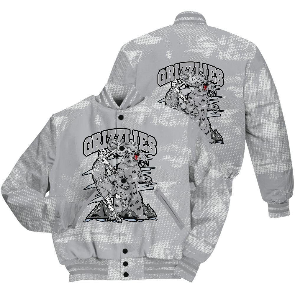 Varsity Jacket To Match Low OG Wolf Grey 1s Shirt - Grizzly Bear Skeleton Brown Sugar All Over Print