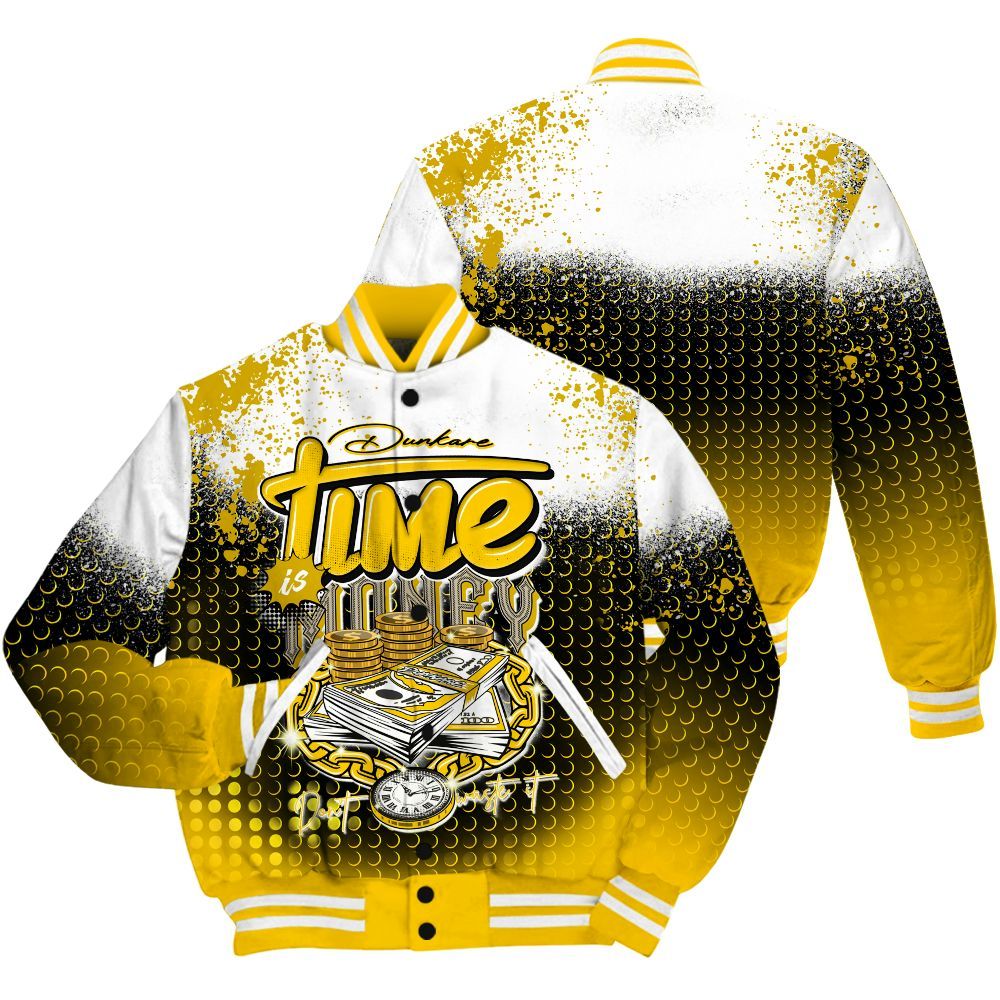 Varsity Jacket To Match Vivid Sulfur 4s Shirt, Halftone Time Is Money All Over Print