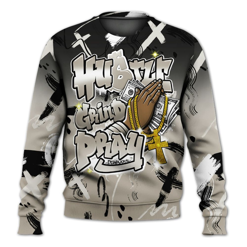 Sweatshirt To Match RM Light Bone 4s - Money Hustle Grind Pray All Over Print