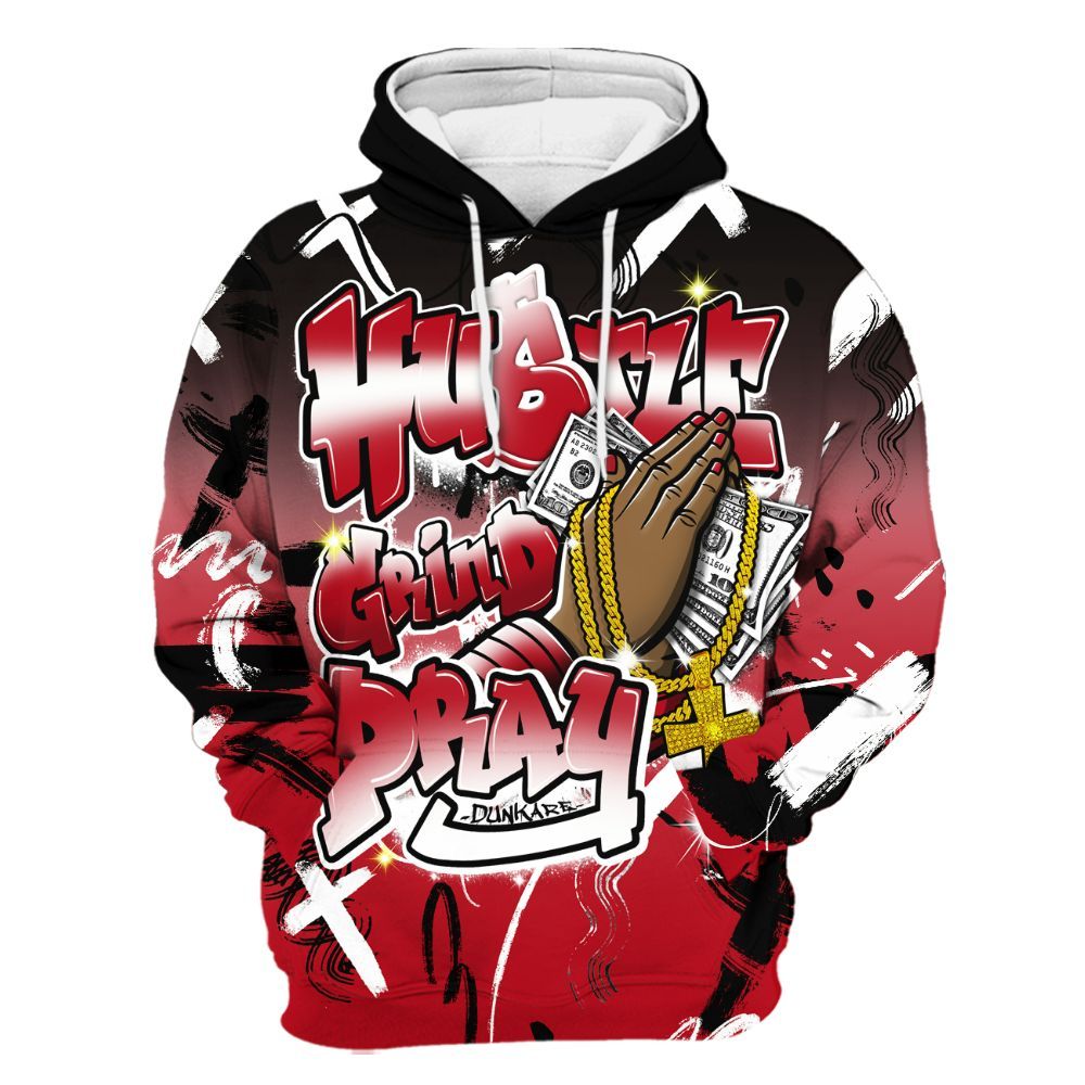 Hoodie To Match Bred Velvet 11s - Money Hustle Grind Pray All Over Print