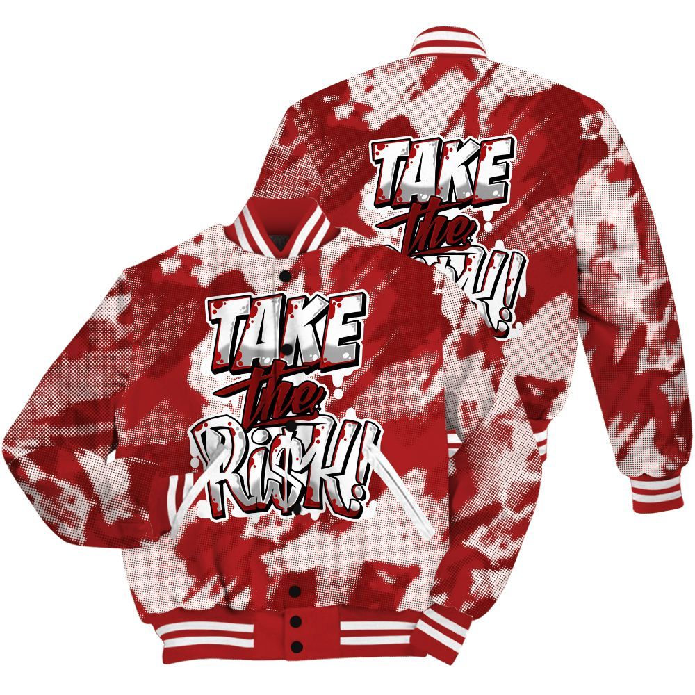 Varsity Jacket To Match Red Taxi 12s Shirt - Take Risks Abstract All Over Print