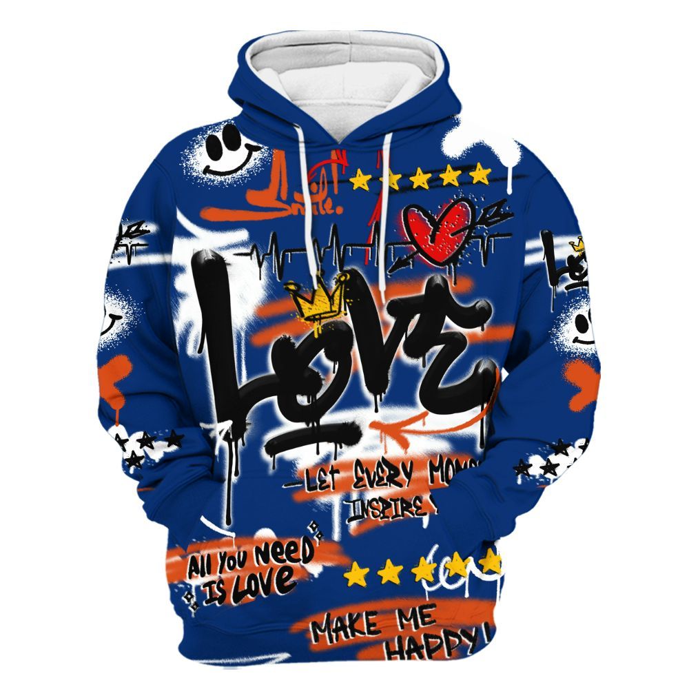 Hoodie To Match Mid Knicks 1s - Happy Love Beats Graffiti Streetwear All Over Print