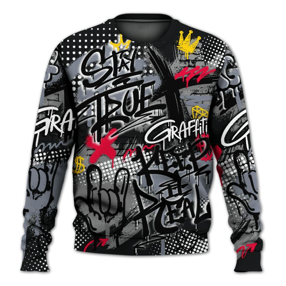 Sweatshirt To Match Mid Black Metallic 1s - True It Real Graffiti Streetwear All Over Print