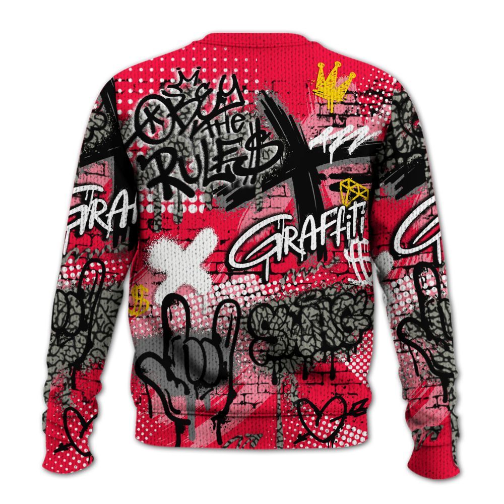 Knitted Sweater To Match Retro Fire Red 3s - True It Real Graffiti Streetwear