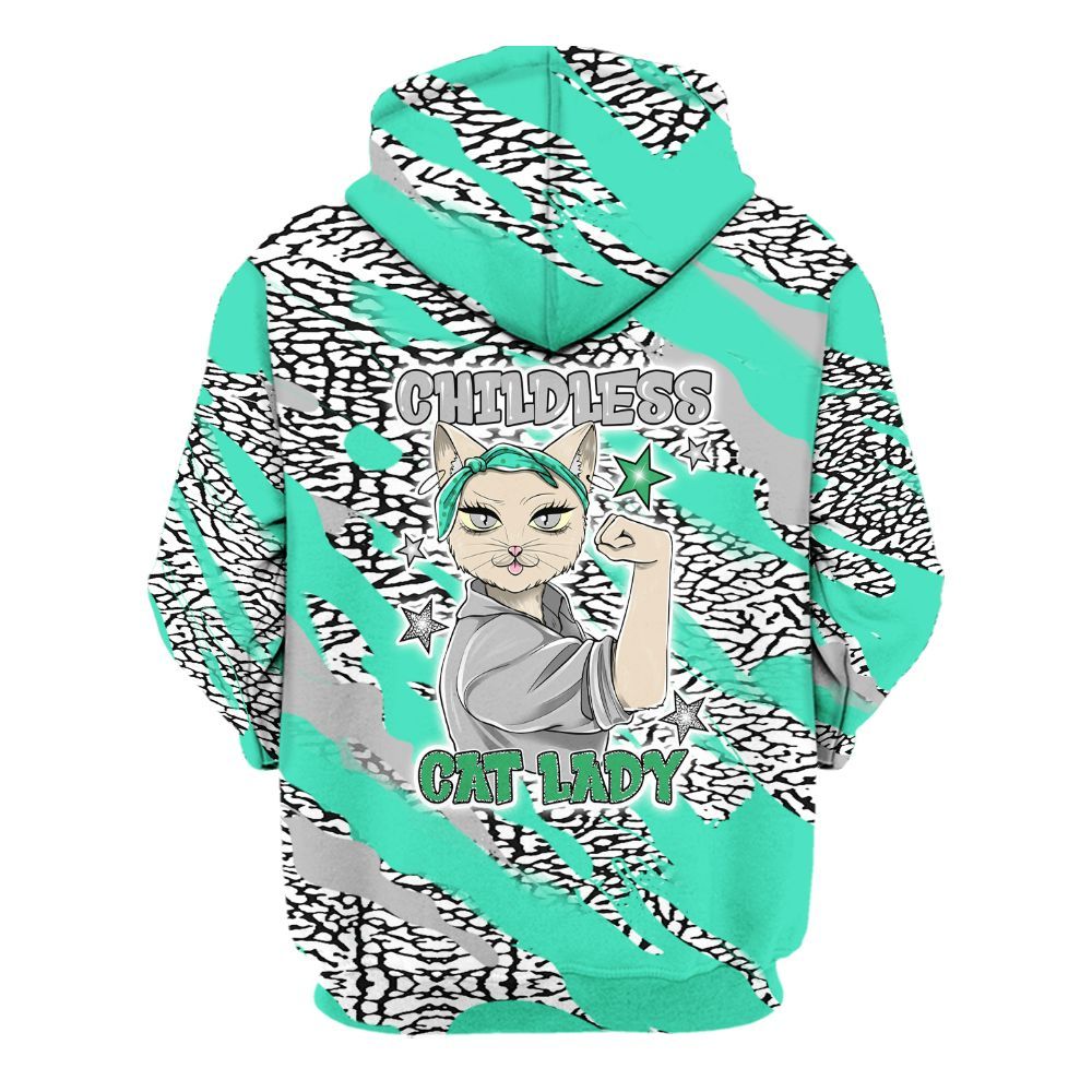 Hoodie To Match Black Green Glow 3s - Childless Kat Lady All Over Print