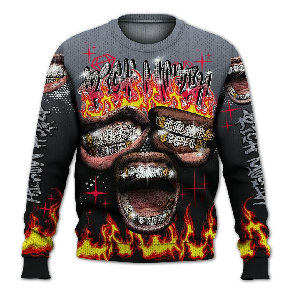 Knitted Sweater To Match Mid Black Metallic 1s - Rich Mouth Fire Rap Retro 90s