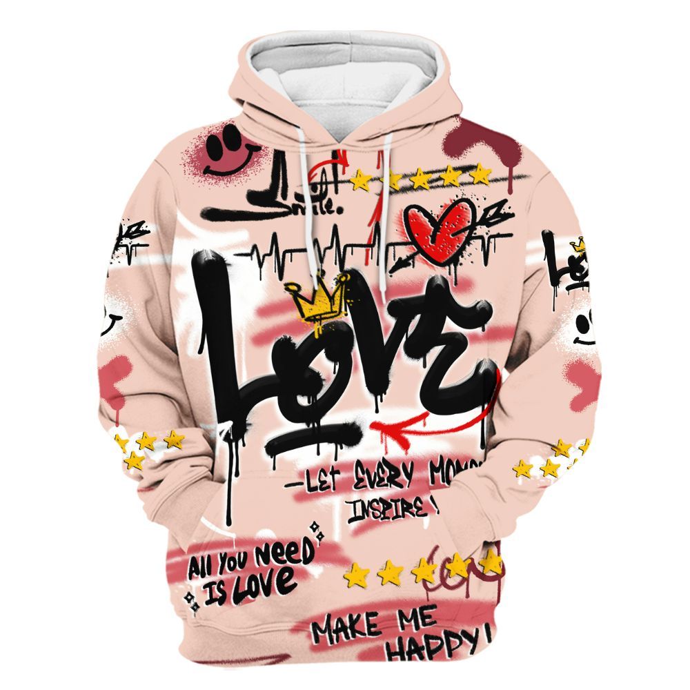Hoodie To Match Washed Coral 2s Shirt, Happy Love Beats Graffiti Streetwear All Over Print