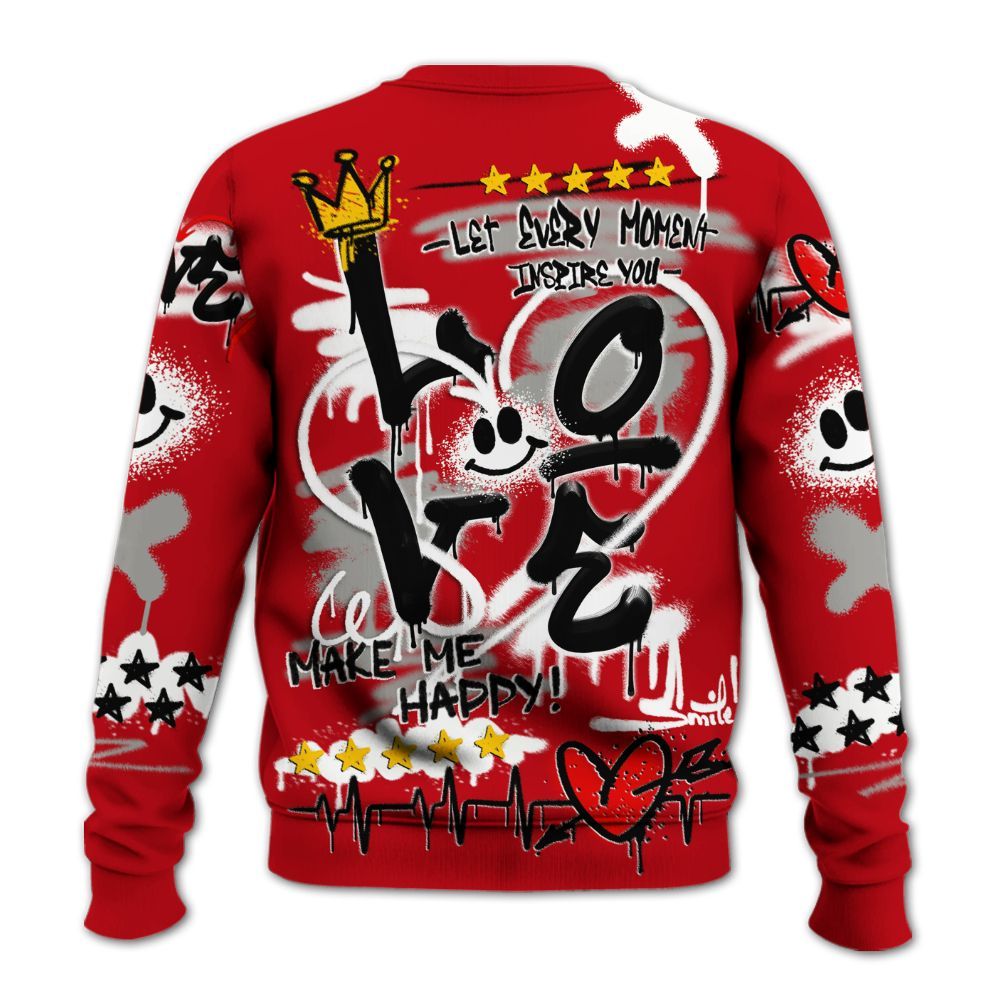 Sweatshirt To Match Air Griffey Max Gray Reds 1s - Happy Love Beats Graffiti Streetwear All Over Print
