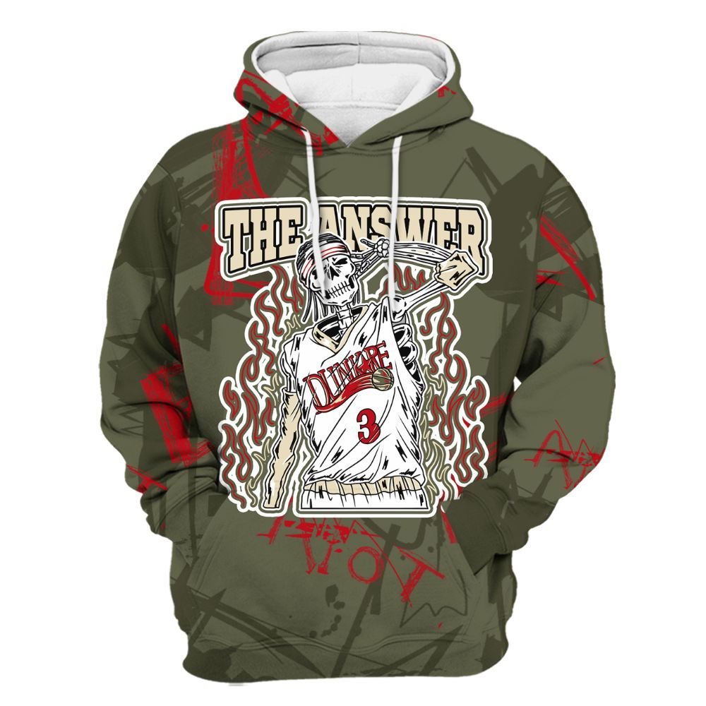 Hoodie To Match Travis Scott Low OG Medium Olive 1s - Allen Answer Skeleton Messyz All Over Print