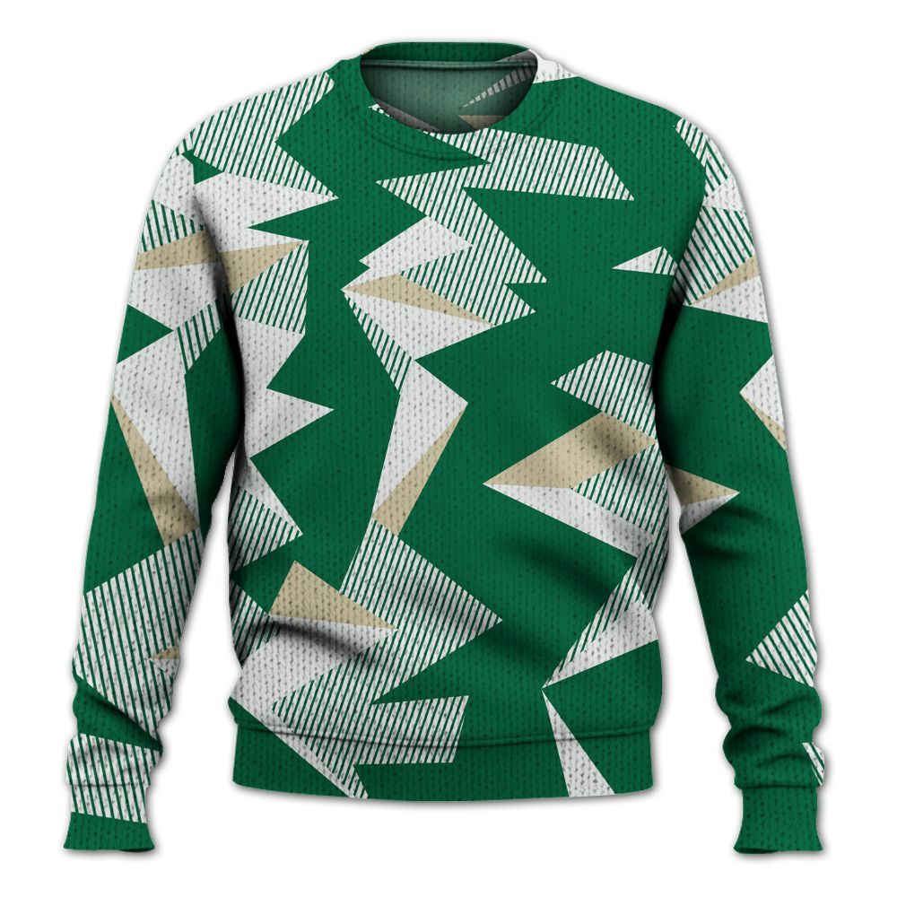 Knitted Sweater To Match Pine Green 4s - Geometric Camouflage Pattern