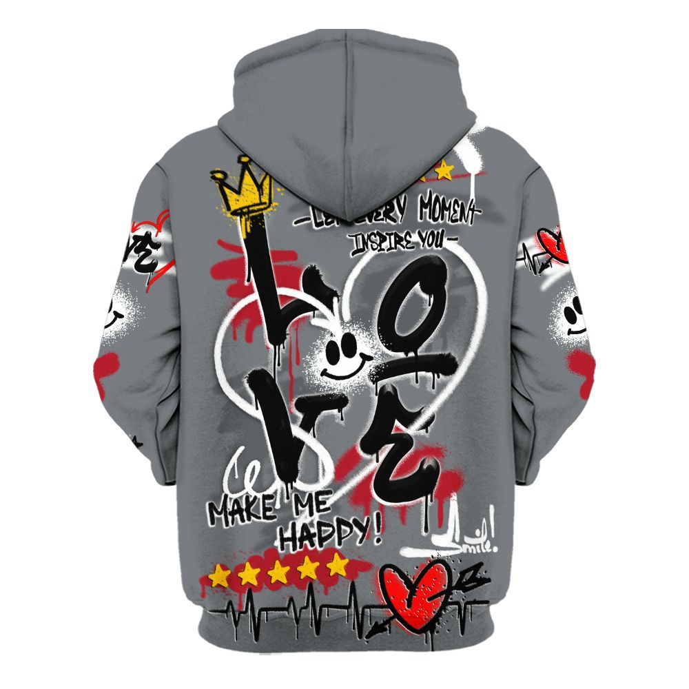 Hoodie To Match Retro Fire Red 9s - Happy Love Beats Graffiti Streetwear All Over Print