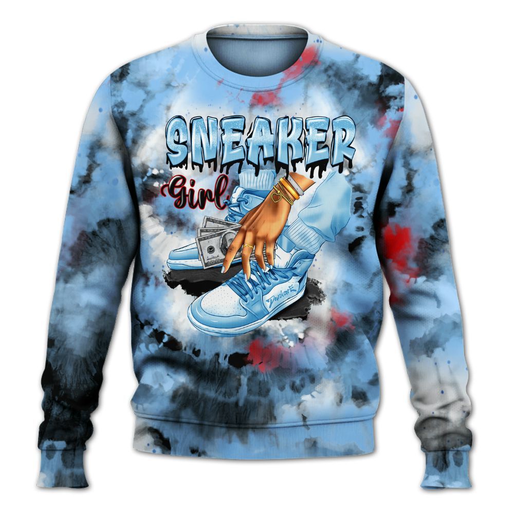 Sweatshirt To Match University Blue 5s - SNEAKER Girl Money Drip Tie Dye All Over Print