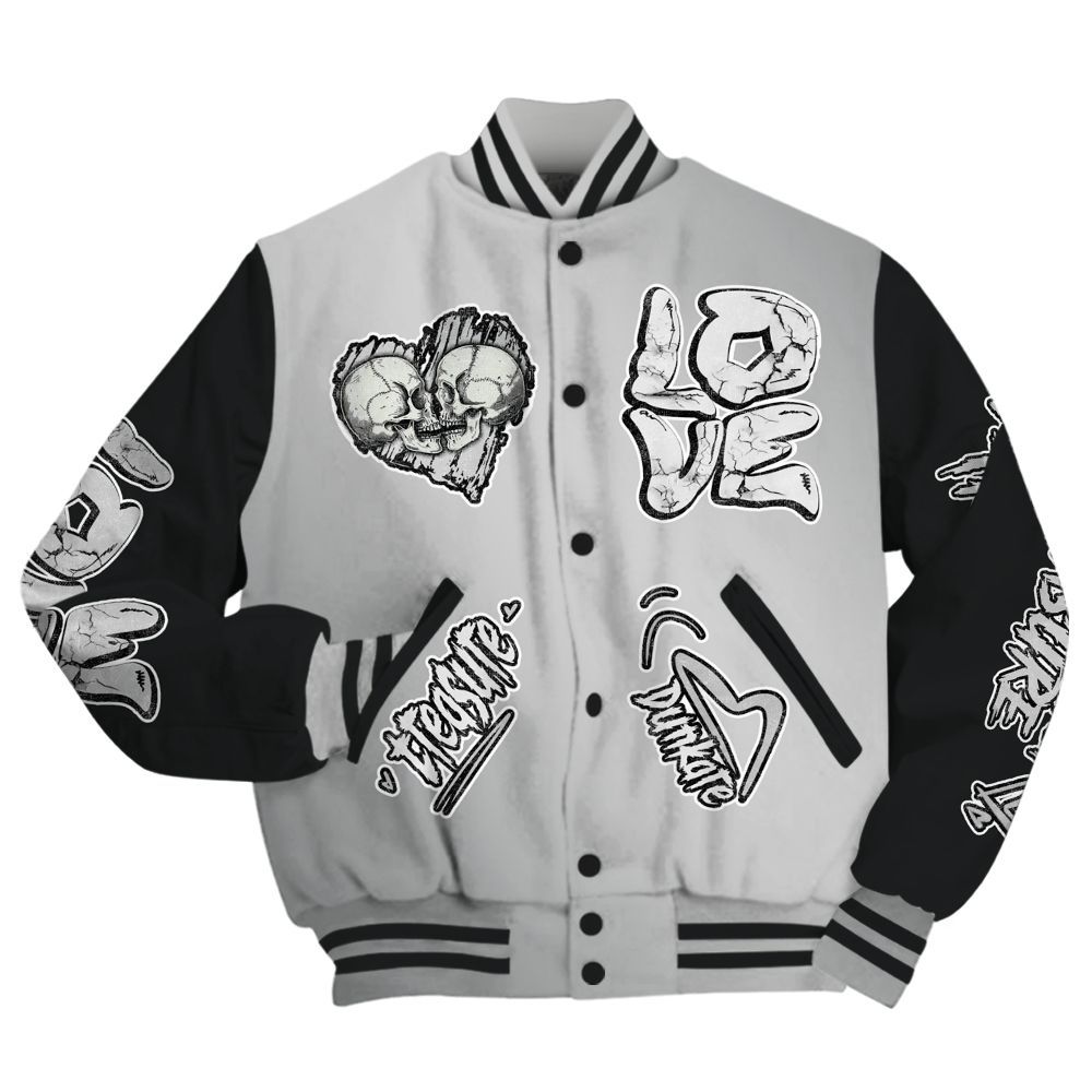 Varsity Jacket To Match Metallic Silver 14s - Skull Bear All Over Print