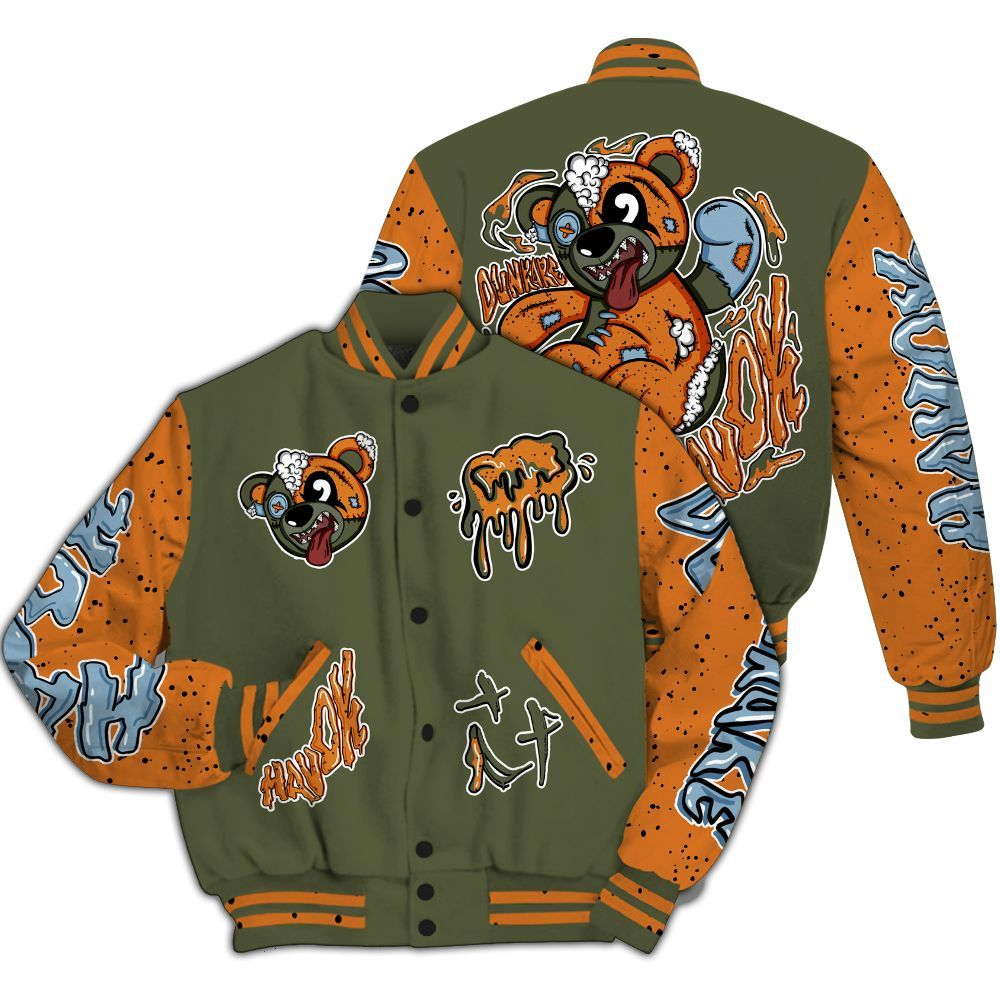 Varsity Jacket To Match Olive 5s - Havok Bear All Over Print