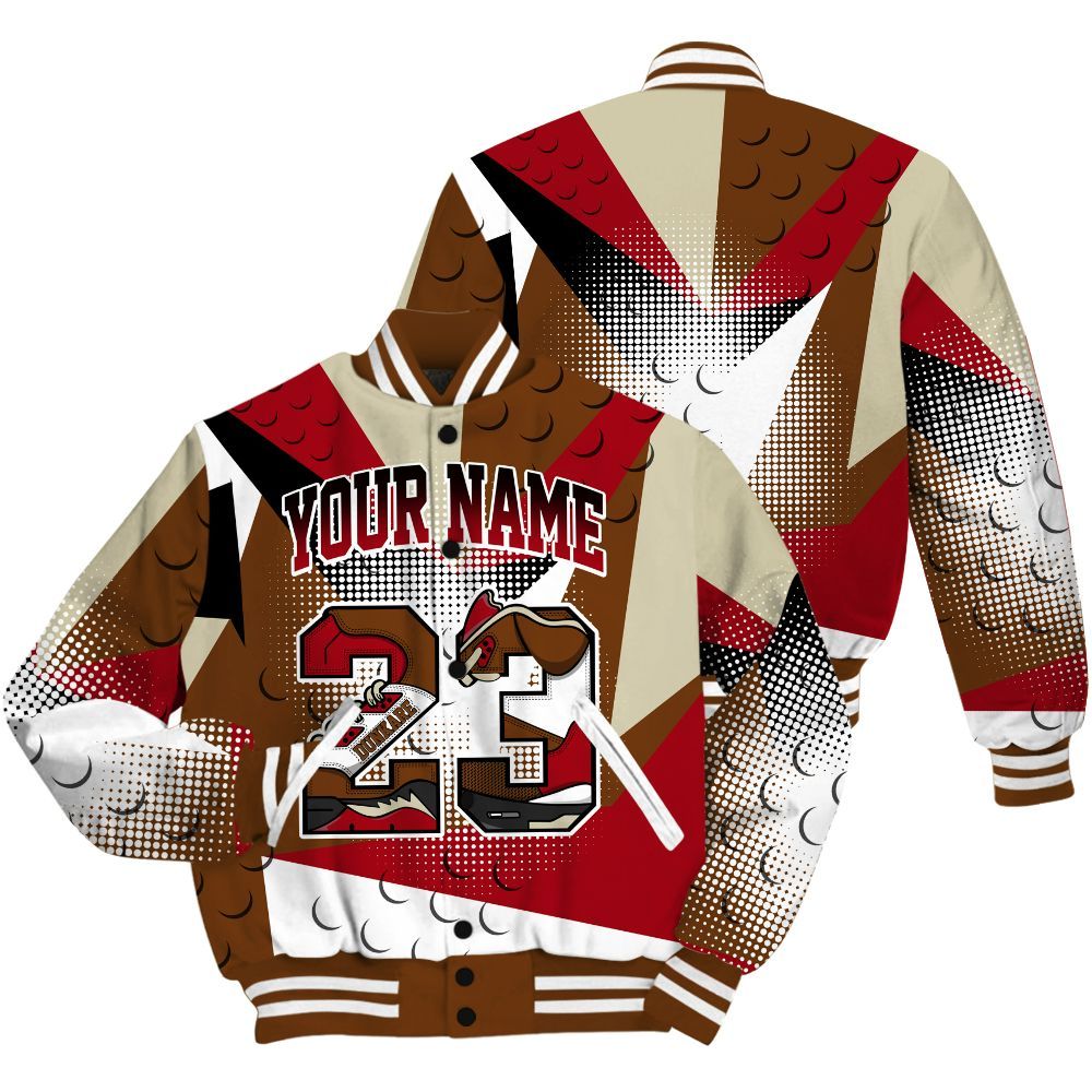 Varsity Jacket To Match Archaeo Brown 5s Shirt, Poly Custom Name Number 23 5s All Over Print