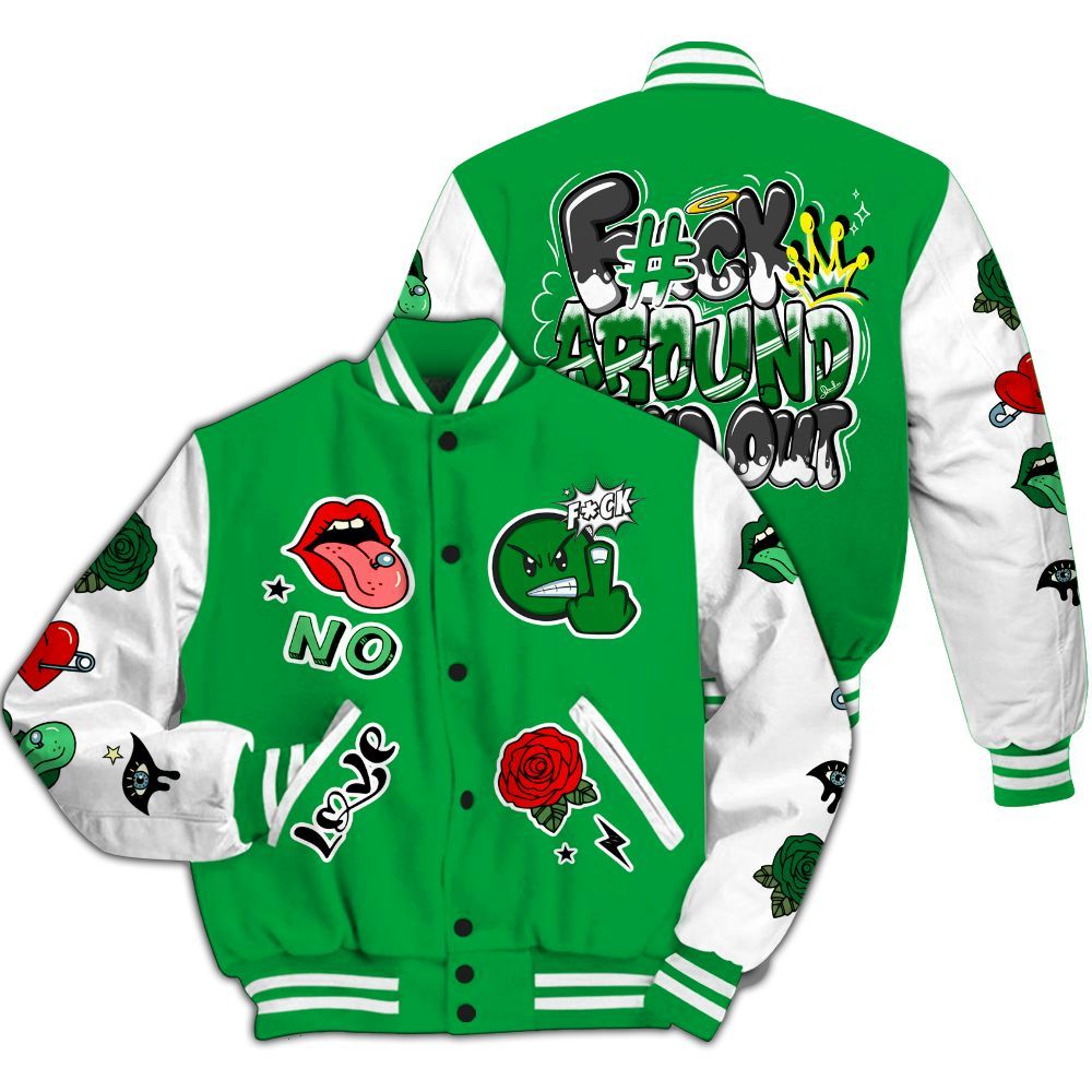 Varsity Jacket To Match Low Lucky Green 1s - FK Around Find Out All Over Print