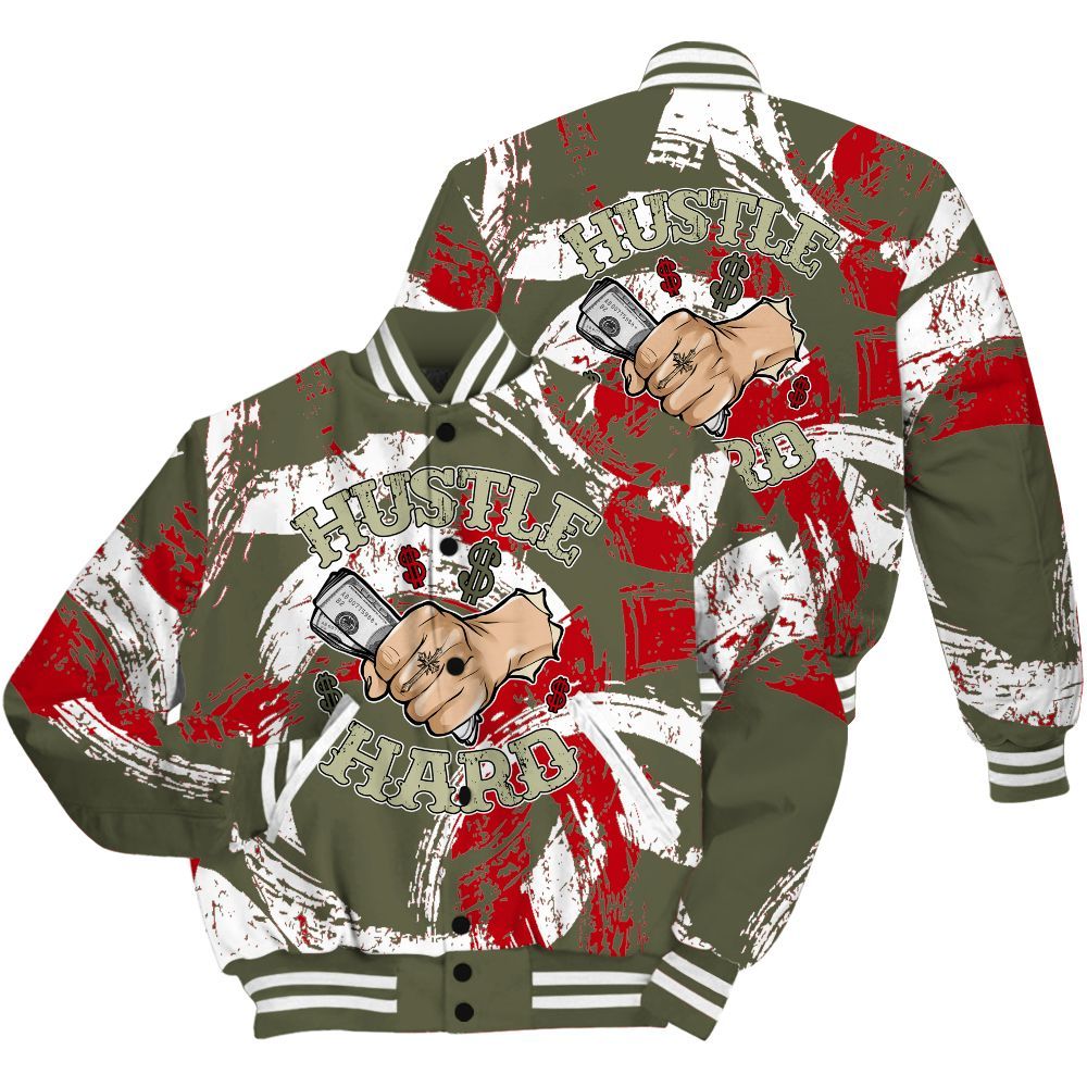 Varsity Jacket To Match Low OG Medium Olive 1s Shirt - Hustles Hard! Splash All Over Print