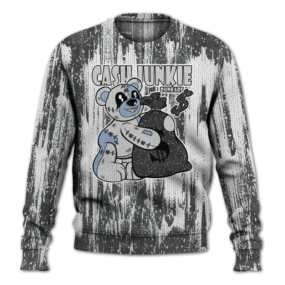 Knitted Sweater To Match Reverse Black White 6s - Cashs Junkie Bear Glitch Art