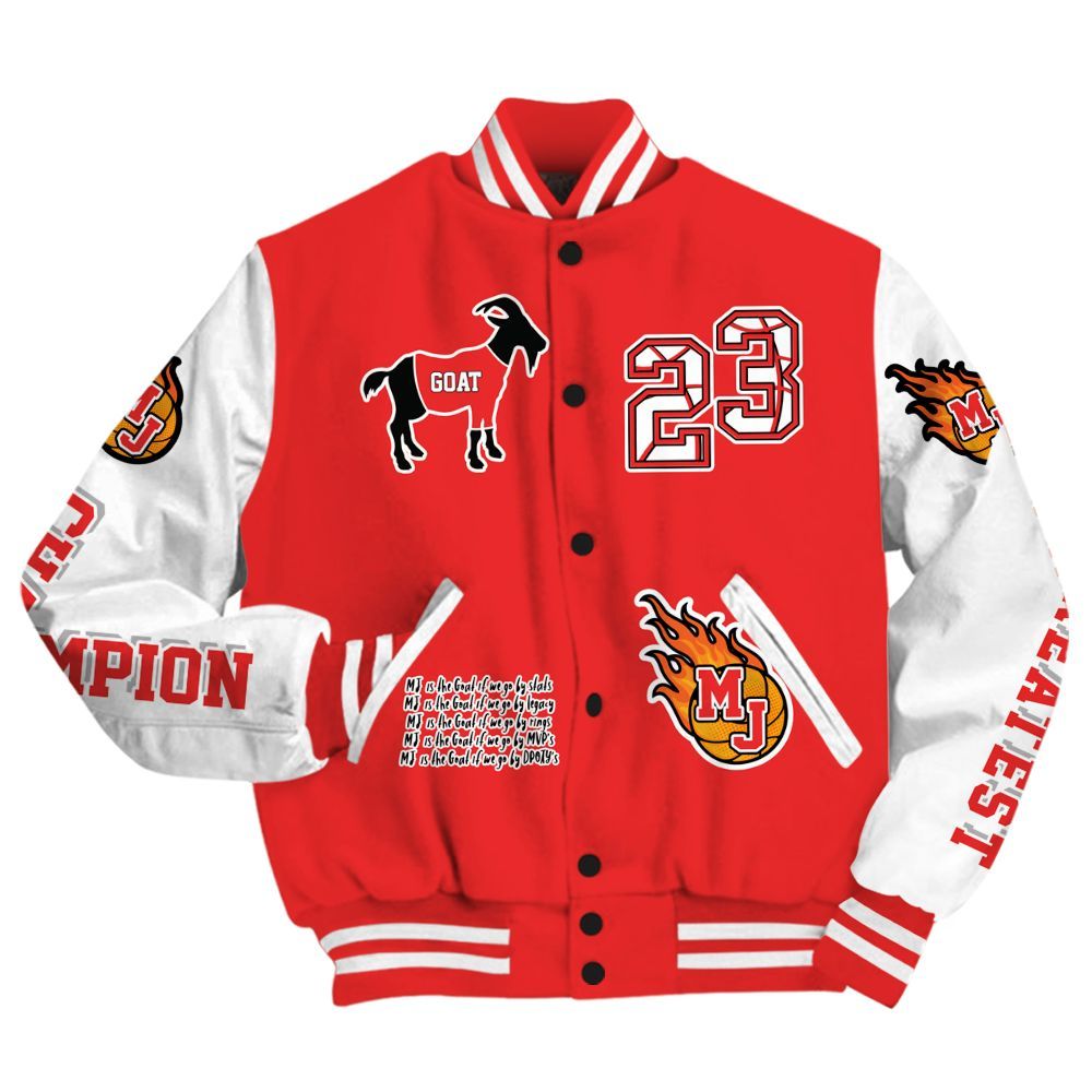 Varsity Jacket To Match Red Thunder 4s - 23 G.0.A.T Jump Up Basketball All Over Print