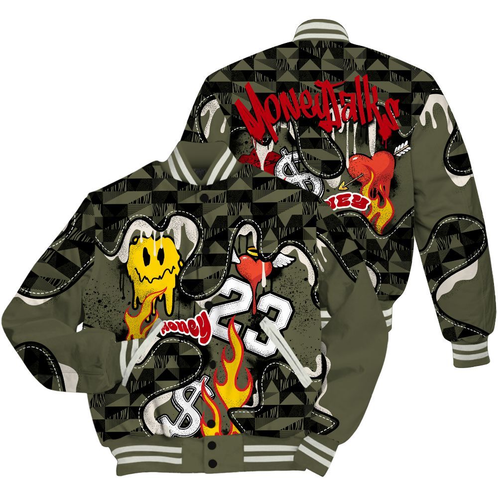 Varsity Jacket To Match Travis Scott Low OG Medium Olive 1s - 23 Smile Burning Heart All Over Print