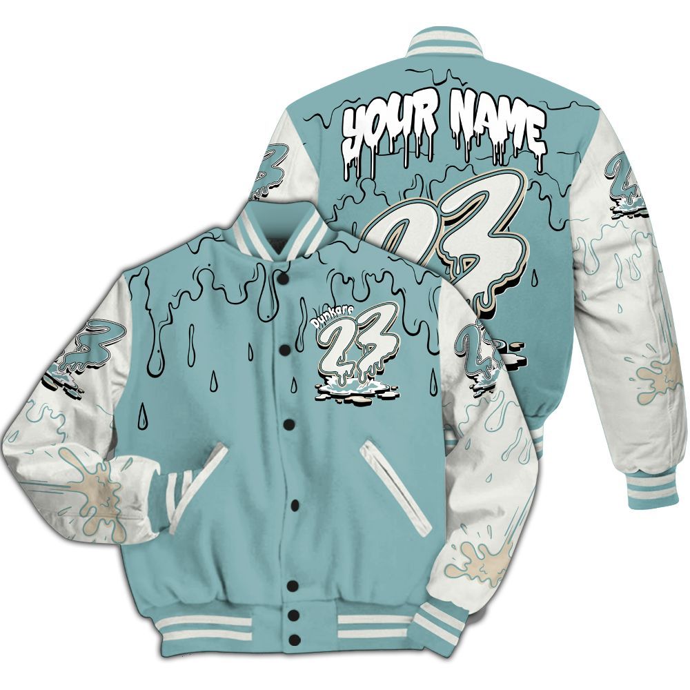 Varsity Jacket To Match Dunk Low Glacier Blue Pale Ivory - Custom Name 23 Drip All Over Print