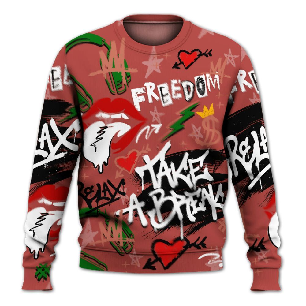 Sweatshirt To Match Dune Red 13s - Take Break Freedom Graffiti Streetwear All Over Print