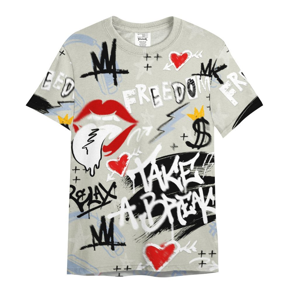 Shirt To Match Low OG Wolf Grey 1s - Take Break Freedom Graffiti Streetwear All Over Print