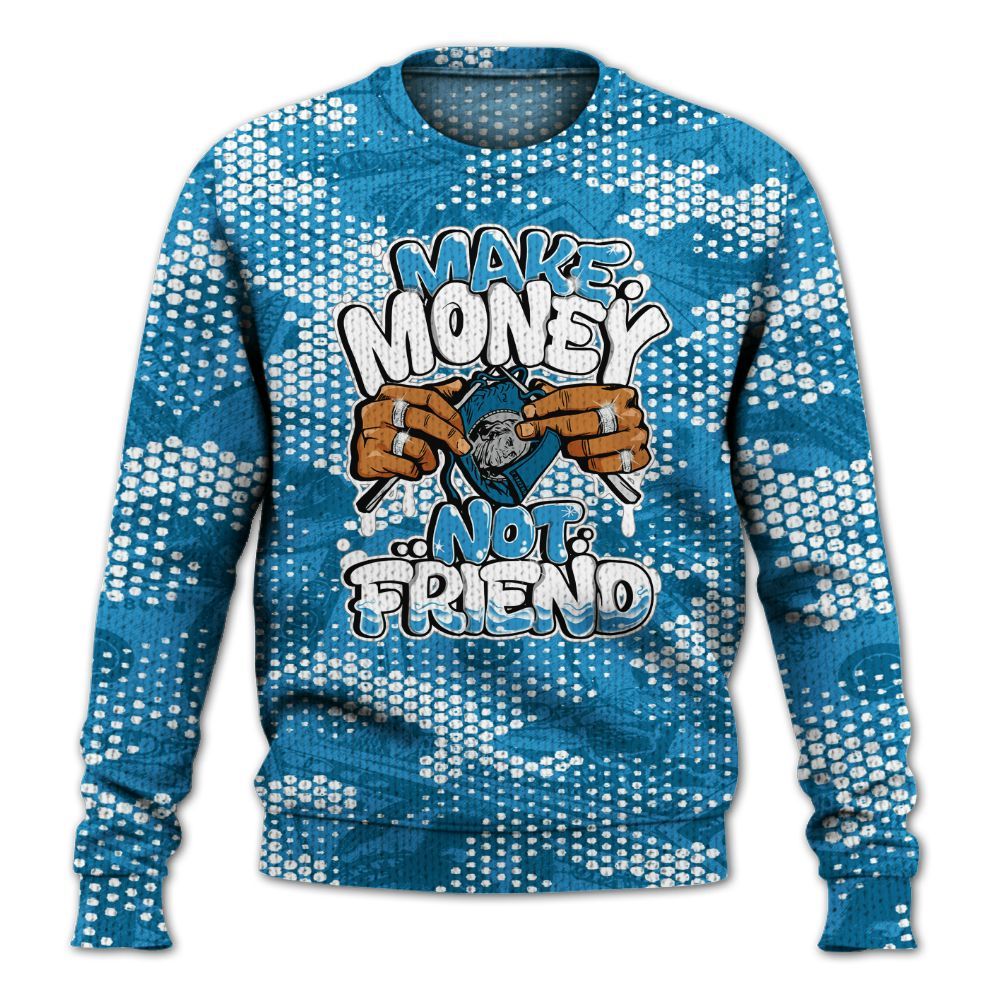Knitted Sweater To Match Powder Blue 9s - Make Moneys Not Friend Graphic Banknotes