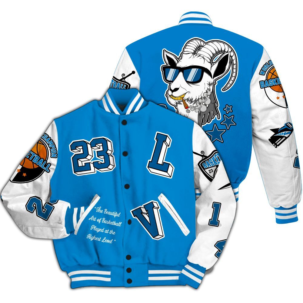 Varsity Jacket To Match Industrial Blue 4s - The GOAT Got Em Streetwear All Over Print