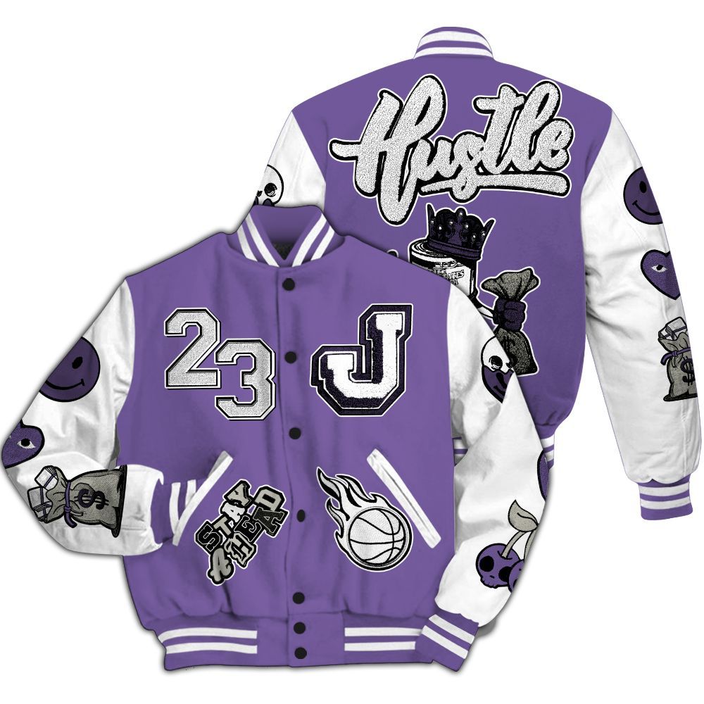 Varsity Jacket To Match Dunk Low Black Raspberry - Hustles Money Number 23 All Over Print
