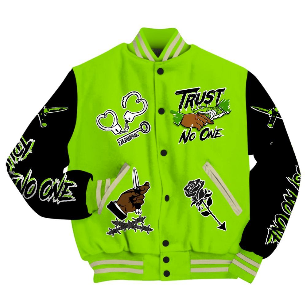 Varsity Jacket To Match Electric Green 6s - Trust No One Dripping All Over Print