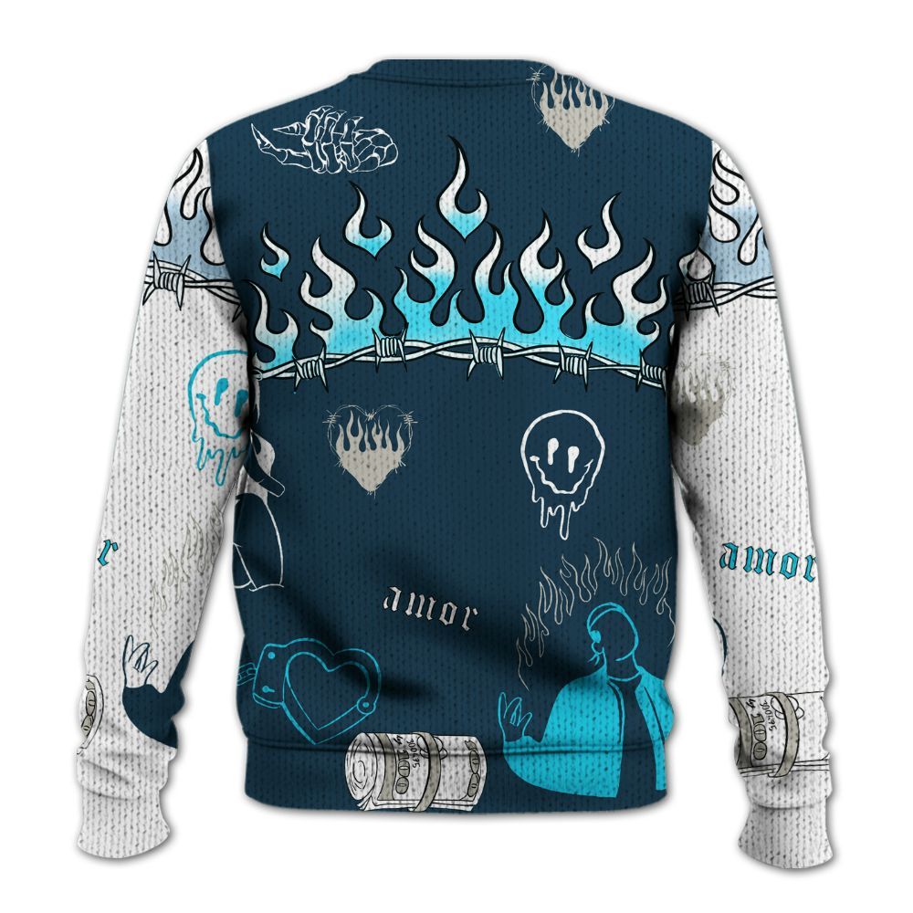 Knitted Sweater To Match Air Navy Baltic Blue - Snake Trust No One