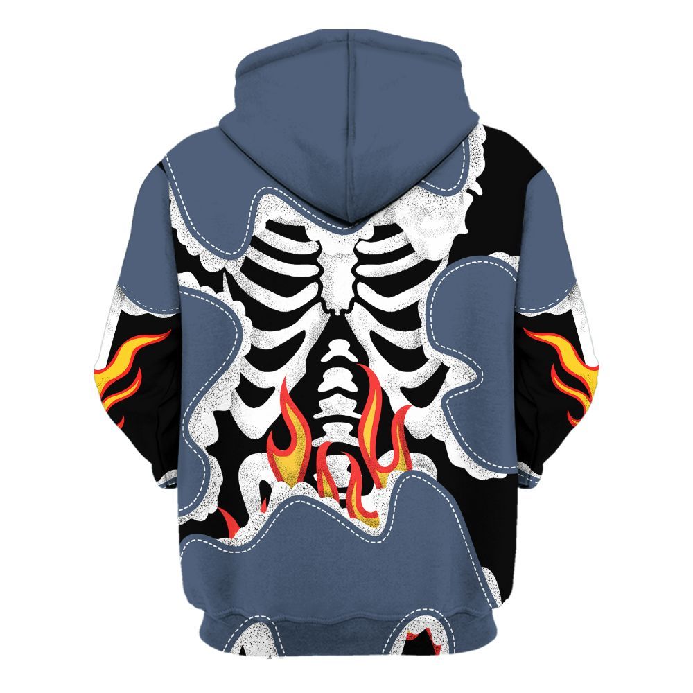 Hoodie To Match Low Diffused Blue 11s - Skeleton Burning Heart Drip All Over Print